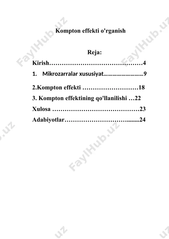 ariyasining haq ekaniga yaqqol isbot o‘laroq maydonga chiqdi. ya'ni, u yorug‘likning bir vaqtning o‘zida ham to‘lqin va ham korpuskulyar xususiyatlarga ega ekanini tasdiqladi. bundan avvalroq, albert eynshteyn tomonidan, fotoeffekt hodisasini, ya'ni, mis plastina yuzasini muayyan chastota diapazondagi yorug‘lik bilan yoritilganida, uning sirtidan elektronlar uchib chiqish jarayonini ham kvant nazariyasi orqali tushuntirish mumkinligi ko‘rsatib berilgan edi. bunda ham, yorug‘likni zarrachalar oqimi deb tasavvur qilinadi. hozirda, fizikada yorug‘lik zarrachalarini fotonlar deb yuritiladi. agar, rentgen nurlari to‘lqinlariga hamda elektronlarga mumtoz model nuqtai nazaridan yondoshilsa, unda, qoidaga ko‘ra, elektronlar ham, kelib tushayotgan to‘lqin chastotasida tebranishni boshlashi, bundan kelib chiqib esa, ularning o‘zi ham aynan shu chastotadagi to‘lqinlar taratishi kerak edi. biroq, kompton yaqqol ko‘rib turibdiki, rentgen nurlari bilan amalda bunday bo‘lmayapti. kompton rentgen nurlarini ham xuddi fotonlar singari deb tasavvur qildi va fiziklarga yaxshi ma'lum bo‘lgan ikkita formula e=hf va e=mc2 dan kelib chiqib, rentgen nurlari zarrachasini p=hf/c impulsga ega bo‘ladi deb qabul qildi. …