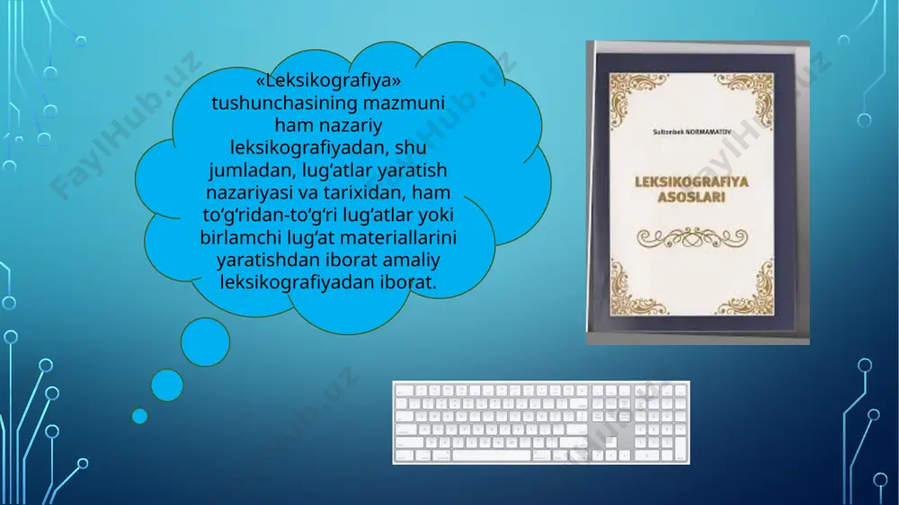 ‘lishi mumkin, maqolalar soni ham odatda cheklanmagan. bunday sharoit leksikografga birmuncha erkinlik berib, uning aqlidrok doirasidan va sof lingvistik cheklashlar doirasidan chiqishiga yo‘l qo‘ymaydi. elektron lug‘atda barqaror birikmalar va iboralarni tasvirlashda lug‘at kartasining aloqasi masalasi dolzarb bo‘lib qolmoqda. bu muammo katta inglizcha-ruscha lug‘atni tahrirlash vaqtida quyidagicha hal qilindi: lug‘atlar yaratish tizimida leksikograf maqolada bir so‘z bilan barqaror birikmalar va iboralarga ishoralar berdi. shu bilan birga, iboralar va ko‘plab barqaror birikmalar alohida lug‘at kartalari shaklida edi va lug‘atda avtonom yozuvlar bor edi. bundan tashqari, bunday maqolalar (idiomalar va barqaror iboralar) uchun lug‘atda leksikograf maxsus belgi qo‘ygan, ma’nosi shundaki, bu lug‘at maqolalari qog‘oz lug‘atining so‘z bazasiga tushmay qoladi. elektron lug‘atda barqaror birikmalar va iboralarni tasvirlashda lug‘at kartasining aloqasi masalasi dolzarb bo‘lib qolmoqda. bu muammo katta inglizcha-ruscha lug‘atni tahrirlash vaqtida quyidagicha hal qilindi: lug‘atlar yaratish tizimida leksikograf maqolada bir so‘z bilan barqaror birikmalar va iboralarga ishoralar berdi. shu bilan birga, iboralar va ko‘plab …