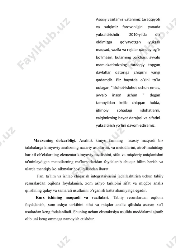 ravishda aralashtirgichga qaytariladi. ushbu usul tarqalish koeffitsienti m ning qiymati katta bo׳lgan sharoitda qo׳llaniladi. . ekstraksiyalashning ushbu usullari texnikaviy-iqtisodiy jihatdan katta afzalliklarga ega bo׳lganligi sababli sanoatda keng ishlatiladi. 1.2 ekstraksiyalash. ekstraktorlar ekstraksiyalashning ko׳p pog`onali va qarama-qarshi yo׳nalishli usuli kolonnali ekstraktorlarda va aralashtirgich tindirish qurilmalarida amalga oshiriladi. oxirgi yillarda suyuqliklarni ekstraksiyalash uchun sanoatda flegma yordamida ishlaydigan qarama-qarshi yo׳nalishli va ikkita erituvchidan foydalanishga asoslangan usullar ham keng qo׳llanilmoqda. 1- rasm. ekstraktorlar. 2- rasm. ekstraktor. ekstraktorlarning tuzilishi sanoatda ishlatiladigan ekstraktorlar asosan uch turga bo׳linadi: aralashtirish tindirish; kolonnali markazdan qochma kuch ta’sirida ishlaydigan. aralashtirish tindirish ekstraktorlari. eng oddiy, davriy ishlaydigan aralashtirish tindirish ekstraktorlari vazifasini aralashtirgichli qurilmalar bajaradi. bir pog`onali ekstraksiyalashni uzluksiz olib borish uchun ikki qism (aralashtirish va tindirish) dan iborat qurilmalar ishlatiladi . eng oddiy tindirgich gorizontal joylashgan idishdan iborat. tindirgichning hajmi bo׳ylab suyuqlik laminar rejim bilan harakat qiladi, natijada aralashma ikki qismga ajraladi. yengil fraksiya (ekstarkt) idishning tepasida joylashgan shtutser orqali chiqadi. …