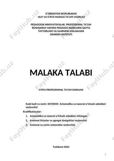avtomatika va nazorat-o‘lchash asboblari sozlovchisi — DOC