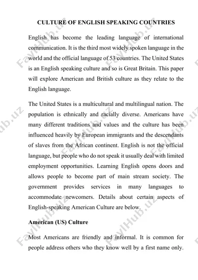 english speaking countries culture — DOCX