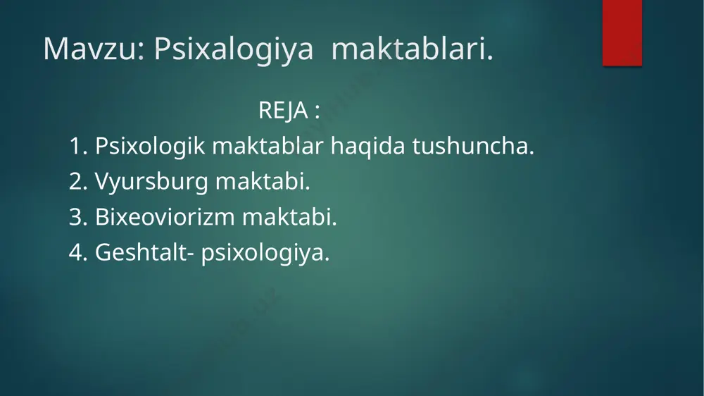 sabatlarni o`rgatish (“qism” “yaxlit,” “tur”, “jins”) obyektning nisbatan va o`zaro munosabatlarini , ushbu mknosabatlarini yaqqol a’zolarini idrok qilishni aniqlash vazifalari turadi. psixik hayotni obyektiv meiod bilan o`rganishda ongning subyektiv xodisalari inson shaxsining ichki psixik kechinmalari inobatga olinmaydi. obyektiv metodlar bilan organizmning harakatlari uning mimika va ishoralari nutq va boshhalarnigina o`rganish mumkin. uotson o`zining psixologiya sohasidagi asosiy asarini “psixologiya xulq haqidagigi fan” deb nomladi. “bixevior degan so`z ingilizcha –xulq degan so`z” amerika psixologiyasidagi bu yunalish shuning uchun ham “bixevioirizm” (xulq sixologiyasi) deb atadi. psixik hayotni obyektiv meiod bilan o`rganishda ongning subyektiv xodisalari inson shaxsining ichki psixik kechinmalari inobatga olinmaydi. obyektiv metodlar bilan organizmning harakatlari uning mimika va ishoralari nutq va boshhalarnigina o`rganish mumkin. uotson o`zining psixologiya sohasidagi asosiy asarini “psixologiya xulq haqidagigi fan” deb nomladi. “bixevior degan so`z ingilizcha –xulq degan so`z” amerika psixologiyasidagi bu yunalish shuning uchun ham “bixevioirizm” (xulq sixologiyasi) deb atadi. bixivarizm nuqtayi nazaricha ta’lim va tarbiya tarbiyalanuvchilar …