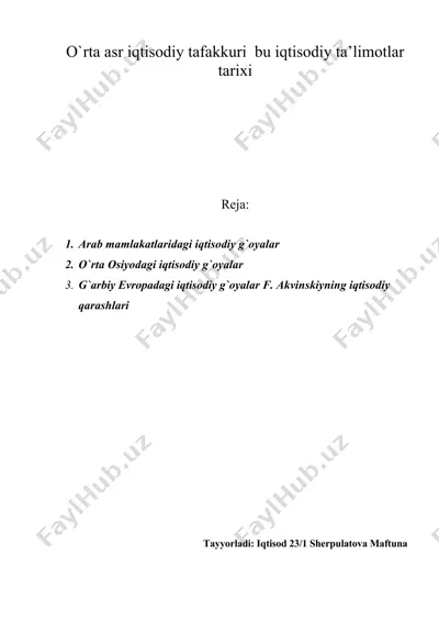 arab mamlakatlaridagi iqtisodiy g'oyalar — DOCX