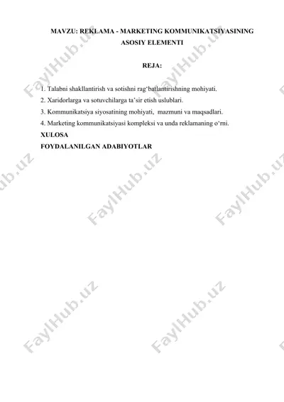 marketing kommunikatsiyasining asosiy elementi — DOCX