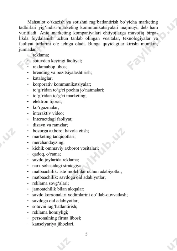 qiladi. savdoni rag‘batlantirish bo‘yicha tadbirlar birinchi navbatda, tovarning narxi pastligi, uning foydaliligi, yoki «bonuslari»ga e’tibor berib, o‘z nuqtayi nazarini tez-tez o‘zgartirib turadigan qo‘nimsiz xaridorlarni qaytarishni ko‘zlaydi va ularni o‘ziga jalb etadi ham. bir xil belgili tovarlarni bozorda sotilishini rag‘batlantirish savdoni keskin qisqa muddatli o‘sishiga olib kelishi mumkin, lekin kompaniyaning bozordagi ulushi o‘sishiga uncha sezilmaydigan darajada ta’sir qiladi. savdoni rag‘batlantirish bo‘yicha tadbirlar ishlab chiqaruvchiga ham, iste’molchiga ham qator foyda keltiradi. ishlab chiqaruvchilar talab va taklifning qisqa muddatli o‘zgarishlariga xaridorlarning turlicha segmenti ostida dasturlarini yo‘naltiradi, narxlarni qanchagacha yuqori baholay olishi va preyskurant narxiga nisbatan realizatsiya qilish narxida qanchalik savdo qilish imkoni bo‘lishini (narxni har qanday vaqtda chegirma taklif qilgan holda pasaytirish mumkin) belgilab beradi. iste’molchilar o‘zlari uchun yangi bo‘lgan tovarni olib ko‘rishga (tatib ko‘rishga) intiladi, bunda ularning narx bilan tanishish imkoni (unga ishonchi) orta boradi. savdoni rag‘batlantirish bo‘yicha tadbirlar arzon narxda va narxini ancha kamaytirib, sotuvchi do‘konlar kabi chakana savdoning turlicha shaklini …