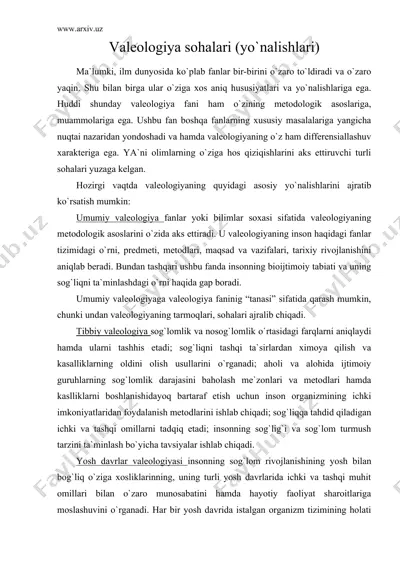 valeologiya sohalari (yo`nalishlari) — DOC