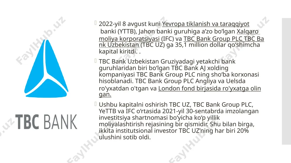 zlar, omonatlar, bank kartalarini ochish, toʻlovlar va kartadan-kartaga pul oʻtkazmalari. e’tiboringiz uchun rahmat image1.png image2.jpeg image3.png image4.png image6.png image5.png image7.png image8.jpg image9.jpeg image10.png image11.png image12.jpeg image13.jpeg image14.jpg image15.jpg