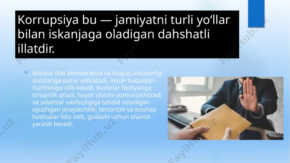 at davlatning obro‘siga juda qattiq putur yetkazardi. dunyoning yetakchi dinlarida ham birinchi navbatda huquqni muhofaza qiluvchi organlarning poraxo‘rligi qattiq qoralanadi. jumaladan, injilda “sovg‘alarni qabul qilma, chunki sovg‘a ko‘rni ko‘radigan qiladi va haqiqatni o‘zgartiradi” deyilgan bo‘lsa, qu’roni karimda “boshqalarning mulkini nohaq yo‘l bilan olmangiz va boshqalarga tegishli bo‘lgan narsalarni olish uchun o‘z mulkingizdan hokimlaringizga pora qilib uzatmangizlar” deyilgan. xviii asrning ikkinchi yarmiga kelib jamiyat davlat boshqaruv apparatining ish sifatiga toboro ko‘proq ta’sir ko‘rsata boshladi. bu o‘sha davrda qabul qilingan bir qator qonun hujjatlarida o‘z aksini topgan. jumladan, 1787-yilda qabul qilingan aqsh konstitutsiyasida pora olish aqsh prezidentini impechmentga tortish mumkin bo‘lgan ikki jinoyatning biri sifatida ko‘rsatib o‘tilgan. siyosiy partiyalarning vujudga kelishi va ularning mamlakat hayotidagi o‘rnining oshib borishi xix-xx asrlarda rivojlangan davlatlarda korrupsiyaning dunyoning boshqa mamlakatlariga nisbatan ancha kamayishiga olib keldi. ushbu illatni tadqiq qilgan bir qator yirik mutaxassislar quyidagi faktorlarni korrupsiyani yuzaga keltiruvchi omillar sifatida ko‘rsatadi. ikki xil ma’noni anglatuvchi qonunlar …