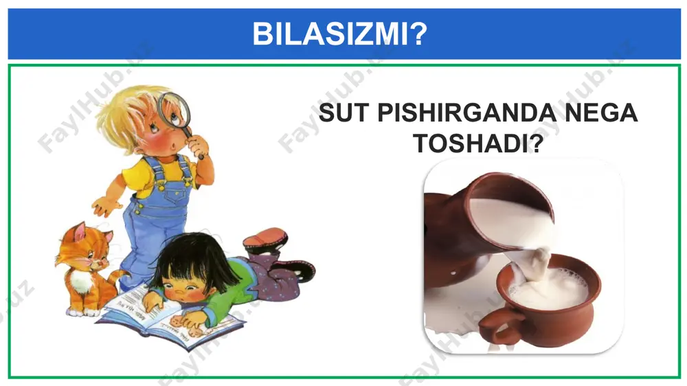 lardan iborat? ta’rif bering. 1-laboratoriya mashg‘ulotini bajaring. kundalik turmushda foydalanadigan jism va moddaga 5 tadan misol yozing. mustaqil bajarish uchun topshiriqlar e’tiboringiz uchun rahmat!