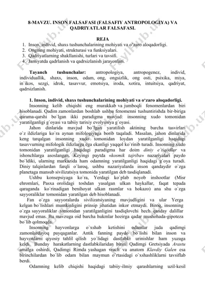 i̇nson falsafasi (falsafiy antropologiya) va qadriyatlar falsasi — DOCX