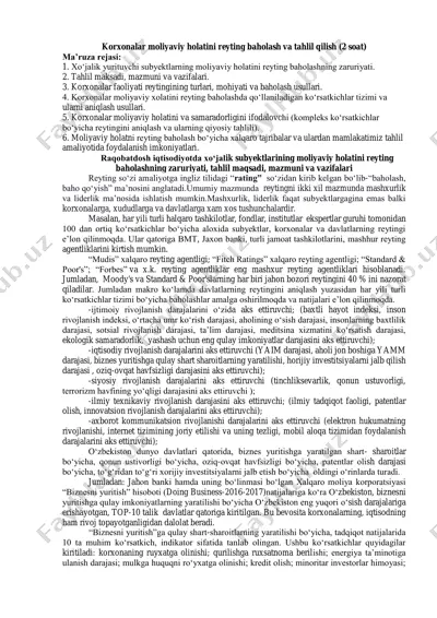 korxonalar moliyaviy holatini reyting baholash va tahlil qilish — PDF