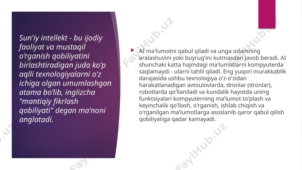 gi bilan birlashtiradigan qobiliyatlarga ega bo'lgan informatika sohasi, - tilni o'rganish, o'rganish, mulohaza yuritish, muammolarni hal qilish va boshqalar. keyinchalik ai algoritmlar va dasturiy tizimlarni qo'shishni boshladi, ularning o'ziga xos xususiyati shundaki, ular ba'zi muammolarni o'zlari xohlagan tarzda hal qilishlari mumkin. aini qo'llash sohalari juda keng, ularni rivojlanishning asosiy nuqtalari mezoniga ko'ra ajratish mumkin ai odamga o'z ishini tezroq va yaxshiroq bajarishga, yanada muvozanatli va samarali qarorlarni qabul qilishga va natijada qarorlarni qabul qilish jarayonlarini odamlarning ishtirokisiz avtomatlashtirishga yordam berishi mumkin. aslida, ai texnologiyalari odamning ma'lumotni qabul qilish, fikrlash va harakat qilish qobiliyatiga taqlid qiladi. aksariyat rahbarlar sun'iy intellekt biznesni deyarli barcha jihatlarini o'zgartirishi mumkinligini yaxshi bilishadi. ushbu texnologiya tufayli 2030 yilga kelib global iqtisodiyot 15,7 trillion dollargacha o'sishi mumkin. aidan eng katta iqtisodiy foyda xitoyda (2030 yilga qadar yaim 20 foizga o'sishi) va shimoliy amerikada (o'sish 14,5%) olinadi. ular xavfli sohalarda, xizmat ko'rsatish sohasida (mehmonxonalar, turizm) qo'llaniladi. avtomatlashtirilgan sanoat …