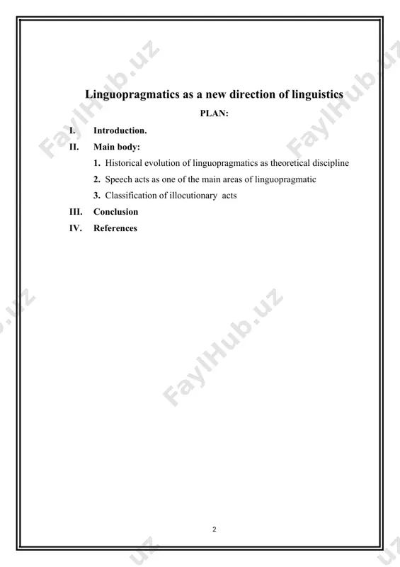 h. as theory of linguopragmatics of special interest to the researchers, from the end of the xxth century till the present times, pragmalinguistics has become one of the most important directions in modern linguistics. theory of linguopragmatics plays an important role in this study. theory of pragmatic meaning is studied by such scientists as george lakoff and mark johnson, chudinov i. s, ashurova d. u, kubryakova е.с, v. z. demyankov, sh. safarov and many others. the topicality of the research which is determined by the following factors: · necessity of clarifiying the pragmatic intentions of communicators; · necessity of determining types of acts that are used on different utterance from the point of view of pragmalinguistics in english. problem development status: the following researchers worked on these sphere of science such as abdullaeva d. “linguopragmatic features of simple frame phraseologies in english and uzbek”, seidaliyeva g. “linguopragmatic peculiarities of stereotypes …