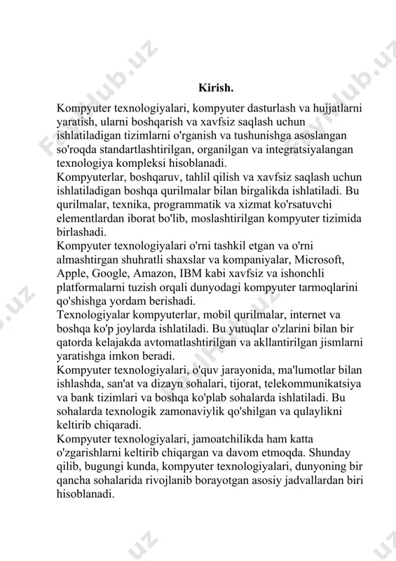 ash: serverlar va tarmoq ta'minotlari tez-tez yangilanishi kerak. bu, yangilanishlar o'z vaqti bilan bajarganligi uchun, server ishlashining ustunligi bilan ta'minlanishi kerak. ma'lumotlar soni: kompyuter ustaxonasi yuqori sifatli ma'lumotlarni saqlash uchun yo'qlig'i nisbatan yuqori joyga ega bo'lishi kerak. bu sababdan, kompyuter ustaxonasining ma'lumotlar soni cheklanishi, kamayishini kuzatish va kerak bo'lsa qo'shimcha hafizalar qo'shish kerak. qo'shimcha vositalar: kompyuter ustaxonasi yaxshi ishlashi uchun, unga qo'shimcha vositalar ham qo'shilishi mumkin. misol uchun, birinchi navbatda, terminal server, e-mail server, web server, proxy server kabi serverlar. kompyuter ustaxonasi o'rnatish odatda mutaxassislik talab qiladi, shuning uchun, kerakli barcha vositalar, dasturiy ta'minotlar va tarmoq ustaxonalari tahrir qilinishi kerak. начало формы nazariy qism. 1. do’kon haqida biz haqimizda endi oddiy kompyuterlar sifatida uzoq vaqtdan beri ishlashni to'xtatgan va inson uchun juda ko'p narsaga aylangan kompyuterlarsiz tasavvur qilish deyarli mumkin emas. va shuning uchun kompyuterning buzilishi ko'pincha "fojia" ga o'xshaydi. qoidaga ko'ra, kompyuter jihozlarining ishlashidagi muammolar ikki tomonlama - apparatdagi …