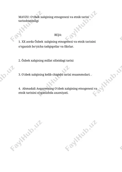 o‘zbek xalqining etnogenezi va etnik tarixi tarixshunosligi — DOCX