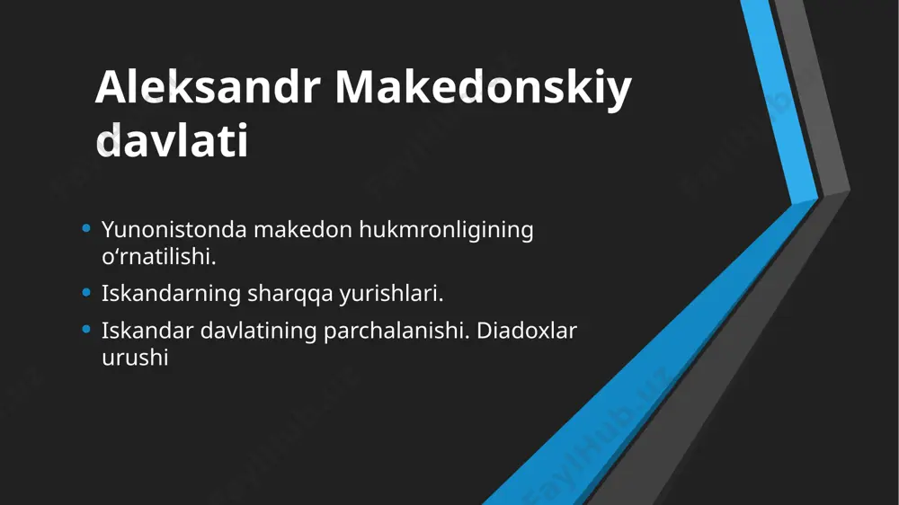 oyalanib sarissalarni tikandek chiqarib dahshatli kuchni tashkil qilar edilar. makedon qo'shinining faxri zodagonlardan tuzilgan og'ir qurolli suvoriy getarylar («podshoni o'rtoqlari») edi. bundan tashqari, turli qamal qurollari bo'lgan injener qismlari mavjud edi. er. avv. iv asr o'rtalarida makedoniya kuchli qo'shin bilan epir va frakiyani egalladi. shu vaqtdan u yunon davlatlarining ishlariga faol aralasha boshladi. er. avv. 355-yilda makedoniya fiva va foklda o'rtasidagi urushga aralashib, fokidani tor-mor qildi. natijada makedoniya butun shimoliy yunonistonga egalik qildi. tez orada fessaliya xaldika yarim orolini bir qismi, frakiyani janubiy qirg'og'i, bosforgacha makedoniyaga qaram boʻldi. makedoniya endi dengiz davlatiga aylandi, yunonlarni qora dengizga chiqish yo'li makedoniya qo'liga o'tdi. yunon davlatlaridan faqat afina filipp ii ga qarshi tura olishi mumkin edi. lekin afinada makedon va antimakedon partiyasi mavjud edi. makedon partiyasi yunonlar filipp ii boshchiligida eronga qarshi yurish qilib katta o'lja olish mumkin, yunonlar ichidagi o'zaro kelishmovchiliklarga chek qo'yiladi deb hisoblar edilar. demosfen boshchigida antimakedon partiyasi makedoniya bilan …