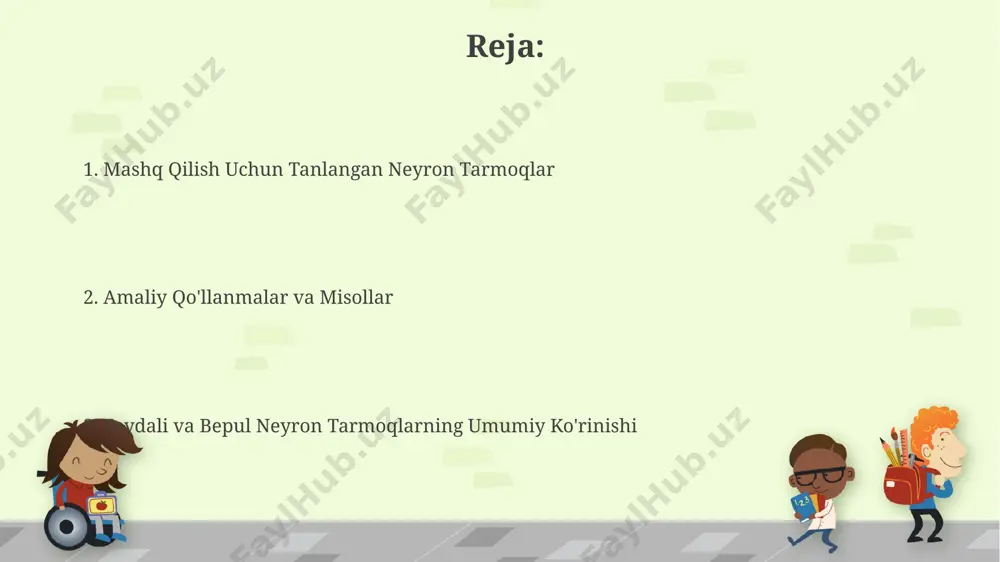 nadi. ssd ning yuqori aniqligi va tezligi tufayli, u 80 dan ortiq map (o'rtacha o'rtacha aniqlik) ko'rsatkichiga erishadi va turli xil qo'llanmalar uchun mos keladi. mediapipe mediapipe'da ob'ektlarni aniqlash, yuzni aniqlash va qo'l harakatlarini kuzatish kabi turli xil vazifalar uchun 10 dan ortiq tayyor model mavjud bo'lib, ularni turli xil dasturlarda qo'llash mumkin. mediapipe, 250 dan ortiq oldindan tayyorlangan model va 30 dan ortiq turli xil vazifalarni bajarish uchun mo'ljallangan ochiq manbali kutubxona bo'lib, real vaqt rejimida ishlashga mo'ljallangan. vgg vgg modellari oldindan o'rgatilgan vaznlari bilan mavjud bo'lib, transfer learning usuli yordamida boshqa rasmga oid vazifalar uchun moslashtirilishi mumkin, bu esa katta ma'lumot to'plamlarini talab qilmasdan yuqori aniqlikka erishish imkonini beradi. vgg arxitekturasidagi asosiy xususiyat – kichik 3x3 konvolyutsion yadrolarning takrorlanuvchi qo'llanilishi bo'lib, bu xususiyat xususiyatlarni o'rganish samaradorligini oshiradi. rnn rnn ning turli xil turlari, jumladan, bir tomonlama va ikki tomonlama rnn lar, har xil ketma-ketlik uzunliklarini va murakkablik darajasini …