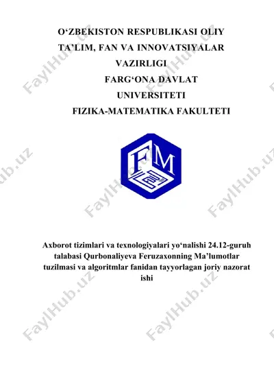 ma’lumotlar tuzilmasi va algoritmlar fanidan joriy nazorat ishi — DOCX