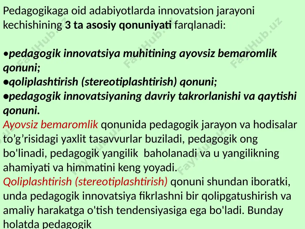 aol mashg’ulot uchun yetarlicha vaqt ajrata bilish; o’qituvchiga tegishli omillar: -mavzuni sayoz bilishi; -nutqidagi kamchiliklar: talaffuz, adabiy til me’yorlari, grammatika qoidalari, notanish yoki xorijiy so’zlar, atamalarning ma’nosini tushuntirmasdan qo’llashi, shevaga xos so’zlarni ko’p qo’llashi, yozib namoyish qilishda xatoga yo’l qo’yishi va tushunarsiz yozishi; -o’zini tutishi va pedagogik xulqidagi nuqsonlar; -kiyinishi va tashqi ko’rinishiga e’tiborsizligi; -ta’lim vositalaridan unumli va to’g’ri foydalana olmasligi; -kuzatuvchanlik, vaqtning o’tishini his qilish, uni to’g’ri taqsimlash ko’nikmasi etishmasligi; -tinglash ko’nikmasi yetishmasligi; -o’quvchiga xayrixohlik, samimiylik, u bilan hamkorlikda ish olib borish ko’nikmasi yetishmasligi; -mantiqiy bog’liqlik va izchillikka rioya qilmaslik va boshqalar. o'quvchilarga tegishli omillar: -davomat pastligi, mashg’ulotga kechikib kelishi; -zarur tayyorgarliksiz kelishi; -ilmiy atamalarni bilmasligi; -diqqatni jamlay olmasligi; -eshitish qobiliyatidagi va tinglash ko’nikmasidagi kamchiliklar; -qiziqishning pastligi, fikr yuritishning sustligi; -dars mavzusi bo’yicha tayyorgarlik darajasining pastligi; -manfaatdorlikning kamligi va boshqalar. mashg’ulotda foydalaniladigan vositalarga tegishli omillar: -ta’lim vositalarining etishmasligi, ta’mirtalab yoki yaroqsiz holda bo’lishi, sifatli va zamonaviy vositalarning kamligi; -mashg’ulot …