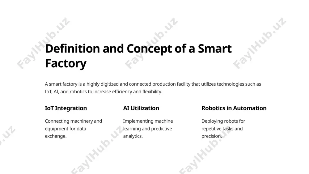 ess optimization. philips lighting innovations implementing smart lighting solutions for sustainable manufacturing. 5 challenges and considerations in adopting smart factory technologies while the benefits are significant, challenges such as cybersecurity threats, workforce reskilling, and initial investment pose considerations for smart factory adoption. cybersecurity risks protecting sensitive data and systems from potential cyber attacks. workforce reskilling upskilling employees to operate and maintain advanced technologies. initial investment committing resources for technology integration and infrastructure upgrades. 6 future trends and developments in smart factories the future of smart factories involves ai-driven predictive maintenance, collaborative robots, and the integration of 5g networks for real-time connectivity and automation. 1 ai-driven predictive maintenance anticipating equipment failures and optimizing maintenance schedules. 2 collaborative robotics seamlessly working alongside human operators for improved efficiency. 3 5g network integration enabling ultra-low latency and high-speed data transfer for connected systems. 7 key players and companies in the smart factory industry industry …