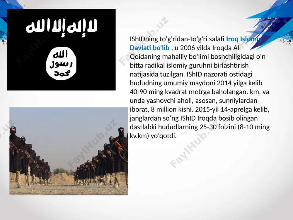shkilot byudjeti endi 7 milliard dollarga yetishi mumkin. terror hujumlari guruh javobgarlikni oʻz zimmasiga olgan birinchi terrorchilik xurujlaridan biri 2007-yil 6-may kuni diyala (iroq) provinsiyasidagi baʼaquba shahri yaqinida minaning portlatilishi boʻldi, buning natijasida rossiyalik fotojurnalist dmitriy chebotaev va 6. amerikalik harbiylar halok bo'ldi. 2009 yildan beri guruh muntazam ravishda portlashlar, hujumlar va boshqa jinoyatlar uchun javobgarlikni o'z zimmasiga oladi. bag'dod markazida (gubernatorlik va adliya vazirligi binolari yaqinida) ikkita bomba o'rnatilgan avtomobil portlatildi : 155 kishi halok bo'ldi [110] . 2010 yil 31 oktyabr - suriya katolik cherkoviga qarashli bag'dod soborida garovga olish : 58 kishi halok bo'ldi. 2015-yilning 10-yanvarida ishid parijning 12-okrugidagi kosher oziq-ovqat do‘konida odamlarni garovga olganlik uchun javobgarlikni o‘z zimmasiga oldi . hujum fransiyadagi islomiy davlat tarafdori amedy kulibali tomonidan amalga oshirilgan [111] . 2015-yil 18-mart kuni ular tunisdagi terakt uchun mas’uliyatni o‘z zimmalariga oldilar . [112] 2015-yilning 20-martida ular sanodagi terakt uchun mas’uliyatni o‘z zimmalariga olishgan, 137 …