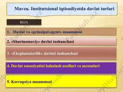 institutsional iqtisodiyotda davlat turlari — PPTX