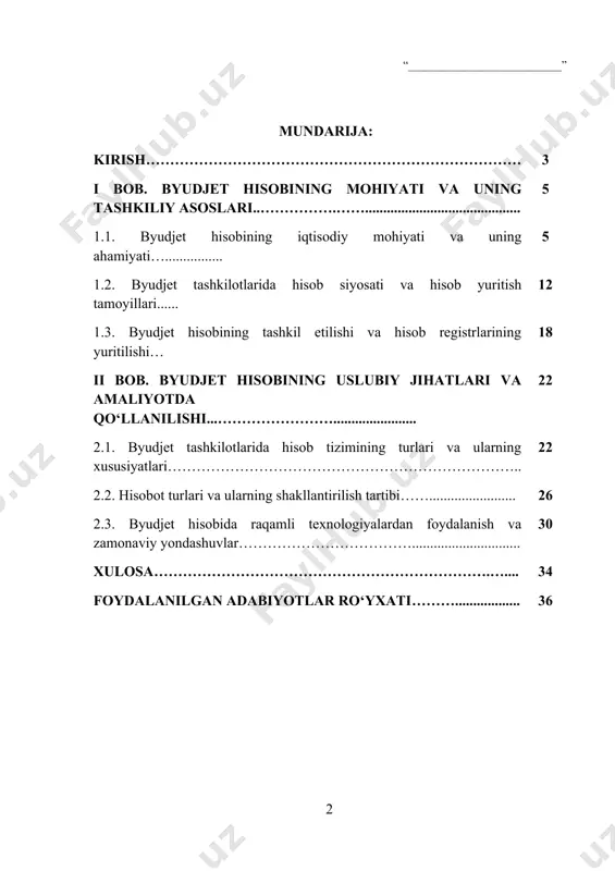 osiy barqarorlik uchun ham muhim omil bo‘lib xizmat qilmoqda. ayniqsa, davlat byudjeti mablag‘larining maqsadli va tejamkor sarflanishi, har bir so‘mning natijadorlik tamoyiliga asoslangan holda boshqarilishi, zamonaviy hisob tizimlarining mukammalligi bilan bevosita bog‘liqdir. byudjet hisobining samarali tashkil qilinishi esa davlat sektorida faoliyat yuritayotgan barcha byudjet tashkilotlari uchun eng muhim boshqaruv vositalaridan biri hisoblanadi. ushbu hisob tizimi nafaqat mablag‘larning kirim-chiqimini aniqlashtirish, balki ularni nazorat qilish, rejalashtirish va tahlil qilishda ham muhim axborot manbai vazifasini bajaradi. ayniqsa, davlat dasturlarining moliyaviy ta'minotini, soha va tarmoqlar bo‘yicha resurslarning taqsimotini, ularning samaradorligini baholashda byudjet hisobining aniqligi va shaffofligi juda katta ahamiyat kasb etadi. so‘nggi yillarda o‘zbekiston respublikasida buxgalteriya hisobini xalqaro standartlar asosida modernizatsiya qilish, byudjet tashkilotlarida yagona elektron hisob-kitob tizimini joriy etish, byudjet hisobotlarining avtomatlashtirilgan axborot tizimlari orqali yuritilishini tashkil etish kabi muhim islohotlar amalga oshirilmoqda. bu esa, o‘z navbatida, byudjet hisobining tashkiliy va uslubiy jihatlarini chuqur tahlil qilish, mavjud tizimni zamonaviy boshqaruv talablariga muvofiq takomillashtirish …