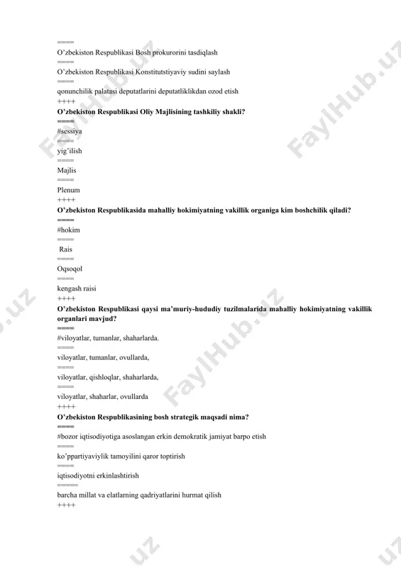 siyalar tashkil etgan korxonalarga aytiladi ++++ tarmoq boshqaruvi tizimi oldida turgan masalalar nimalardan iborat? ===== #tarmoqlarning har birini rivojlantirish, bir-birlari bilan o’zaro muvofiqlashtirish, mamlakat xududida joylashtirish va mahsulot (xizmat)ga bo’lgan talabni aniqlash ==== mamlakat xududida joylashtirish va mahsulot (xizmat)ga bo’lgan talabni aniqlash ==== tarmoqlarning har birini rivojlantirish ==== tarmoqlarni bir-birlari bilan o’zaro muvofiqlashtirish ++++ korxonaning boshqaruv modeli deganda nimani tushunasiz? ==== #korxonaning boshqaruv strukturasining sxemasi, boshqaruv apparati xodimlari o‘rtasidagi munosabat, boshqaruvchi va boshqariluvchi o‘rtasidagi munosabat, boshqaruvning quyi va oliy bosqichi orasidagi munosabat ==== korxonaning boshqaruv strukturasining sxemasi ==== boshqaruv apparati xodimlari o’rtasidagi munosabat ==== boshqaruvchi va boshqariluvchi o‘rtasidagi munosabat ++++ koorparatsiya bu: ==== #bu aniq vazifalar, yirik maqsadli dasturlar va loyixalarni amalga oshirish maqsadida tashkil etiladigan birlashma ==== moliyaviy jamg‘arma bo‘lib, sarmoyalarni birlashtiradi ==== rivojlangan yirik aksionerlar jamiyati va trestlar birlashmasidir ==== ishlab chiqarishning diversifikasiyasi asosida tarkib topadigan yirik tarmoq ++++ assotsiatsiya –bu: ==== #korxonalarning paychilik asosida ko/’ngilli birlashmasidir ==== …