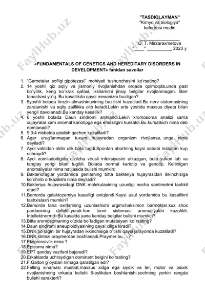 "fundamentals of genetics and hereditary disorders in development" — DOC