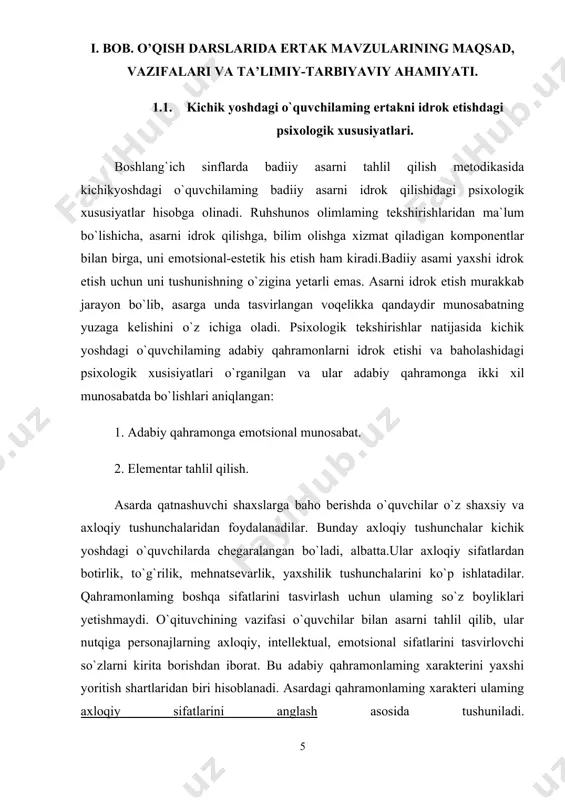 ilarida idrok etish, talaffuz qilish va matn mazmunini tushunish o`rtasida puxta sintez yo`q bo`lgani uchun ular o`qishda xatoga yo`l qo`yadilar. bu esa matn mazmunini tushunishni qiyinlashtiradi.to`g`ri o`qish so`zning uzun-qisqaligiga, o`quvchining so`z boyligiga, ya`ni so`zning leksik ma`nosini qanchalik bilishiga hamda so`zning bo`g`in va morfemik tarkibiga bog`liq. o`quvchilar ko`pincha quyidagi sabablarga ko`ra xatoga yo`l qo`yadilar: 1. so`zni talaffuz qilish bilan uning ma`nosini tushunish o `rta sida puxta sintez bo`lmagani uchun bola so`zning oldin tovush tomonini ko`radi, uni talaffuz qilishga oshiqadi. so`zning ma`nosini esa e`tibordan chetda qoldiradi. 2. so`z ko`p bo`g`inli bo`lib, bola uni oldin eshitmagan bo`lsa, xatoga yo`l qo`yadi. 3. so`zning ma`nosini bilmaslik tufayli xatoga yo`l qo`yadi. 4. tez o`qiyman deb xatoga yo`l qo`yadi. 5. to`g`ri o`qish yorug`likka va yorug`likning tushishiga ham bog`liq. 6. undosh tovush so`zning o`rtasida va oxirida kelgan yopiq bo`g`inli so`zlarni o`qishda qiynaladilar. xato o`qishning oldini olish uchun quyidagilar e`tiborga olinadi: 1. matnni o`qitishdan oldin undagi o`qilishi qiyin so`z, …