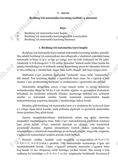 boshlang'ich matematika kursi — DOCX