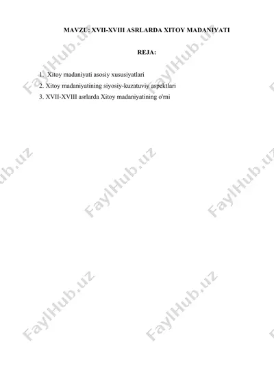 xvii-xviii asrlarda xitoy madaniyatining o'rni — DOCX