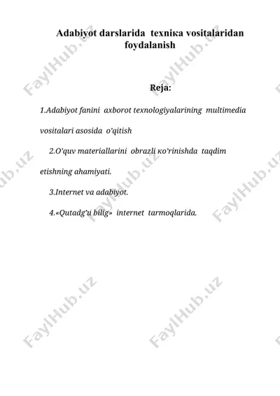 аdаbiyot dаrslаridа tехniка vоsitаlаridаn fоydаlаnish — DOCX