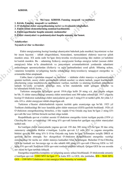 elektr energetikasining tarixi va rivojlanishi — DOC
