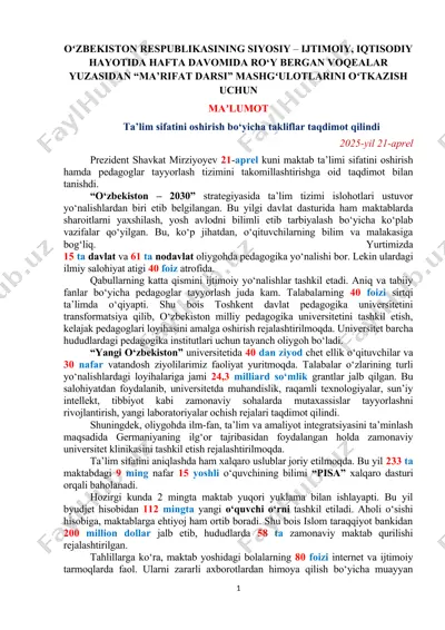 ta'lim sifatini oshirish bo‘yicha takliflar — DOCX