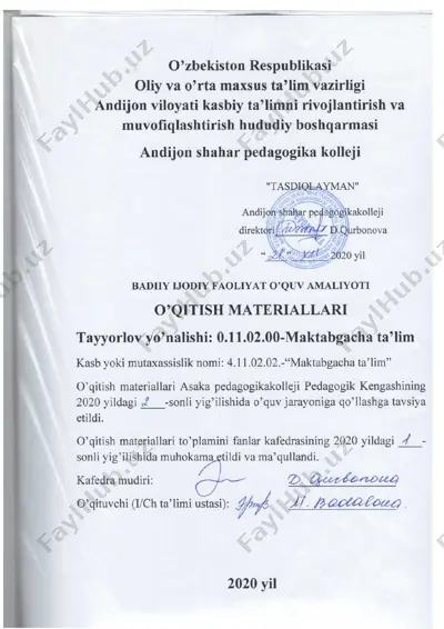 ishchi o‘quv dasturi (maktabgacha ta'lim uchun matematik bilimlarni shakllantirish) — DOCX