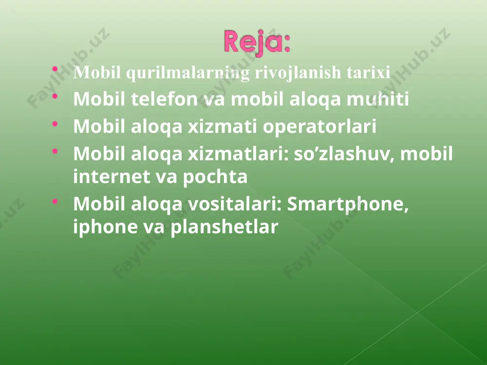 oydalanish imkoniyatlarini beruvchi telefon tarmog‘i tashkil etildi. telefon tarmog‘i masshtabi kengligi va murakkabligidan qat’iy nazar, uch guruhga birlashtirish mumkin bo‘lgan elementlardan tashkil etiladi: •abonent terminallari (odatda — telefon apparati); •aloqa liniyasi (abonentlik va birlashtiruvchi liniyalar); • kommutatsiya markazi va telefon stansiyalari. to'lov telefonlari 1889 yilda tanga bilan ishlaydigan telefon konnektikut shtatidagi xartfordlik uilyam grey tomonidan patentlangan. greyning to'lov telefoni birinchi bo'lib xartford bankida o'rnatildi va ishlatildi. sensorli telefonlar western electric, at&t kompaniyasining ishlab chiqarish sho'ba korxonasi tadqiqotchilari 1940 yillarning boshlaridan beri telefon ulanishini boshlash uchun impulslardan emas, balki ohanglardan foydalanish bo'yicha tajriba o'tkazdilar. biroq, 1963 yilgacha, nutq bilan bir xil chastotani ishlatadigan ikki tonli ko'p chastotali signalizatsiya tijorat uchun foydalidir. 1986 yilda federal aloqa komissiyasi simsiz telefonlar uchun 47 dan 49 mgts gacha bo'lgan chastota diapazonini berdi. 1994 yilda raqamli simsiz telefonlar va 1995 yilda raqamli tarqalish spektri (dss) mos ravishda joriy etildi eng qadimgi mobil telefonlar transport vositalariga mo'ljallangan …