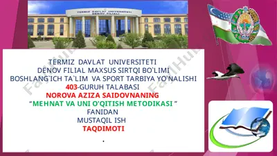"mehnat va uni o’qitish metodikasi" — PPTX