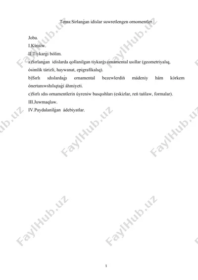 sırlanǵan idislar ornamental bezekler — DOCX
