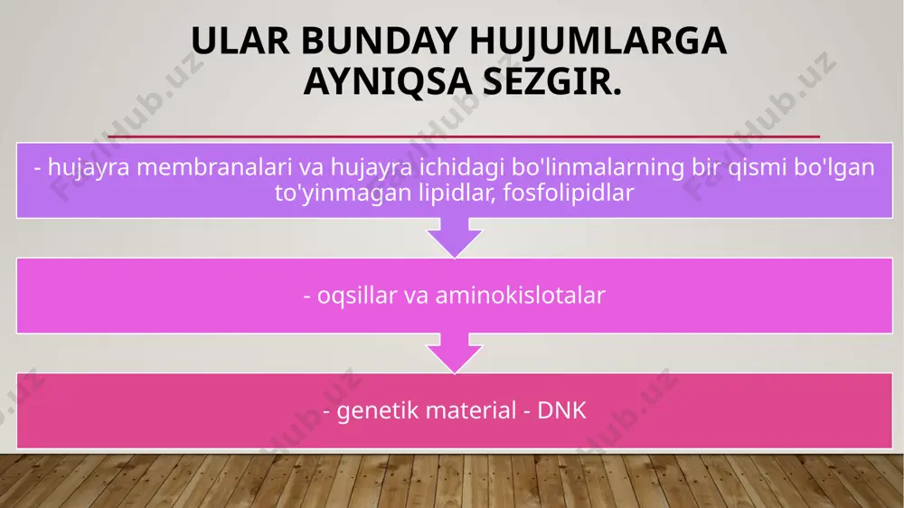 radikal oksidlanish reaktsiyalarini blokirovka qilish uchun ularning umumiy qobiliyatini birlashtiradi. ba'zi antioksidantlar tanada hosil bo'ladi - ular deyiladi endogen . asosan, bu fermentativ tabiatning moddalari. ammo antioksidant birikmalarning eng katta miqdori tanaga tashqaridan, oziq-ovqat bilan kiradi. ayrim vitaminlar ana shunday ekzogen antioksidantlar qatoriga kiradi. biz ularni oziq-ovqatlardan yoki maxsus qo'shimchalar shaklida olishimiz mumkin. erkin radikallarga qarshi turishning eng kuchli qobiliyati quyidagilarga ega: a vitamini (retinol) va boshqa karotenoidlar; e vitamini (tokoferol); s vitamini (askorbin kislotasi). e’tiboringiz uchun rahmat!!! image2.png image3.png image4.png image5.png image6.png image1.jpg /docprops/thumbnail.jpeg