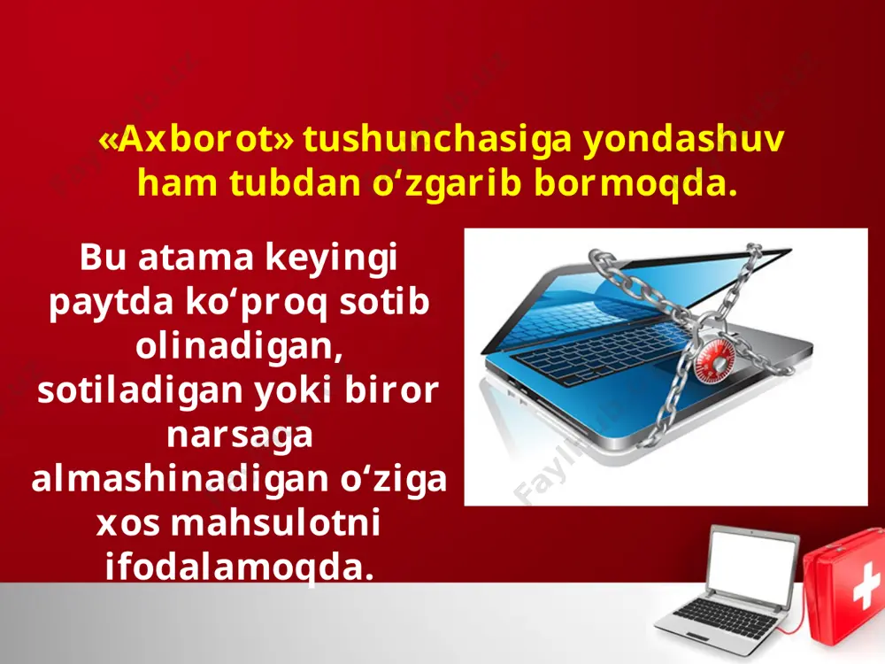 ratdi. fred koen kompyuterdagi ma’lumotlarni viruslardan himoya etish uchun antivirus dasturlar ishlab chiqarilgan. norton antivirus aidstest drweb for windows kaspersky antivirus avira internet security mcafee virusscan avast antivirus nod32 antivirus dasturlar aqsh, kanada, rossiyaning bir qator firmalari tomonidan ishlab chiqarilmoqda. hozirgi kunda quyidagi antivirus dasturlari keng foydalanilmoqda: savol va topshiriqlar: 1. axborotlarni himoya qilish nima uchun kerak? 2. internet orqali kompyuter va uning axborot resurslariga qanday zarar yetkazilishi mumkin? 3. viruslarning qanday guruhlari bor? 4. fayl viruslari qanday «ko‘payadi»? 5. axborot xavfsizligi va «elektron jinoyatchi»lardan himoyalanishni ta’minlovchi choratadbirlar haqida so‘zlab bering. 6. kriptografiya deganda nimani tushunasiz? 7. kompyuter viruslarining yaratilishiga kim turtki bo‘lgan? image2.jpeg image3.jpeg image4.jpeg image5.jpeg image6.jpeg image7.jpg image8.jpeg image9.jpg image10.jpeg image11.jpeg image12.jpeg image13.jpeg image1.jpeg