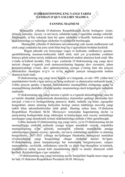 o‘zbekistonning eng yangi tarixi — DOC