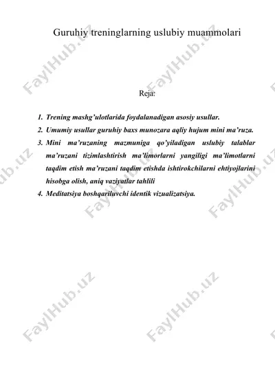 guruhiy treninglarning uslubiy muammolari — DOC