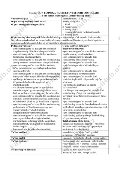 qon tizimiga ta’sir etuvchi dori vositalari — DOCX