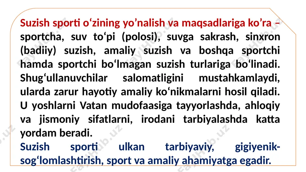 sh bo‘yicha musobaqa 1515-yili venetsiyada o‘tkazilgan. ushbu musobaqa suzish usullari texnikasining rivojlanishi, suzish tezligining oshishiga turtki bo‘ldi. xix asr oxiriga kelib, suzish ayrim sport turi sifatida ommaviy tus oldi xix asrning 30-yillarida rus armiyasining injenerlik korpusida sportcha suzuvchilarning rasmiy qayd qilingan «maxsus sovrinlar uchun qoidalar asosida» dastlabki musobaqasi o‘tkazildgan. shu yillarda ushbu korpusning birinchi va ikkinchi sapyor brigadasida maxsus suzuvchilar jamoasi tuzilgan. - 1869-yilda dunyoda birinchi marotaba «angliya ko‘ngilli sportcha suzuvchilar assotsiatsiyasi» sport tashkiloti tuzildi. - rossiya va buyuk britaniya izidan bir qator yevropa davlatlarida suzish sporti bo‘yicha musobaqalar o‘tkazila boshlandi. - xix asrning oxirgi o‘n yilliklarida shvetsiya (1882), germaniya va vengriya (1886), fransiya (1887), gollandiya va aqsh (1888), yangi zellandiya (1890), italiya va avstriya (1899) va boshqa davlatlarda suzish bo‘yicha sport tashkilotlari yuzaga keldi. 1889-yil budapeshtda bir qancha yevropa mamlakatlari sportchilari ishtirokida birinchi marotaba suzish bo‘yicha xalqaro yirik uchrashuv o‘tkazildi. xix asrning oxirida sportcha suzish olimpiada o‘yinlari dasturiga kiritildi. …