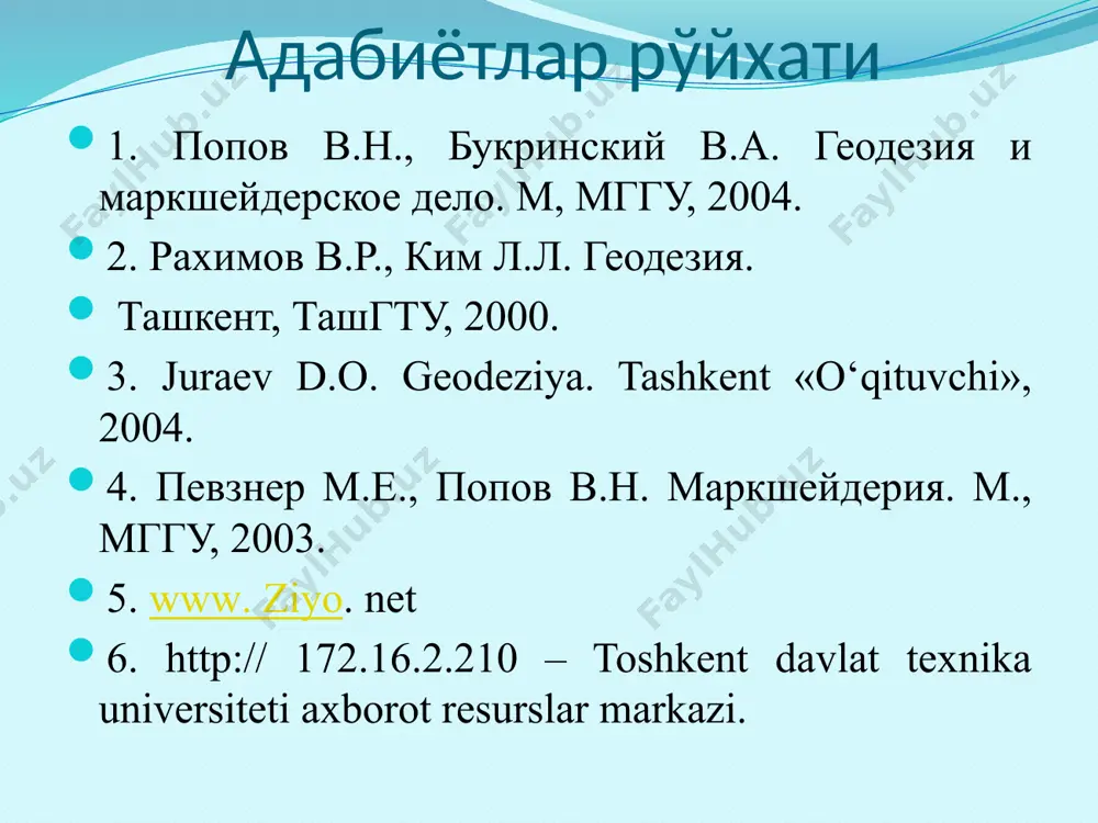 топграфик планлар тузиш учун асосан 1:500, 1:1 000, 1:2 000 ва 1:5 000 масштаблари қабул қилинган. топграфик хариталар тузиш учун асосан 1:10 000, 1:25 000, 1:50 000, 1:100 000, 1: 200 000, 1:300 000, 1:500 000 масштаблари қабул қилинган. ҳар бир топографик план ва хаританинг масштаби, унинг рамкаси остида берилади: сонли, чизиқли. масштаб – ер юзидаги масофалар горизонтал проекцияларининг кичрайтирилган даражасидир. агар масштаб сўз билан ифодаланса унга натурал масштаб дейилади. у қуйидаги кўринишда бўлади, яъни: 1см да 1 м, 1см да 1км. топографик хариталарининг номенклатураси. топографик хариталарни варақларга бўлиш, ҳамда бу варақларни белгилаш, яъни уларга ном бериш тизимига топографик хариталарининг номенклатураси дейилади. топографик хариталарининг номенклатураси 1:1 000 000 масштабли харита номенклатурасига асосланган. 1:1 000 000 харита варағининг ўлчами меридиан бўйича 6 градус ва параллелъ бўйича 4 градус тенг. хаританинг варақларига ном бериш учун экватордан қутбларга томон 4 градус дан параллеллар ўтказилиб – қатор, 180 градусли меридиандан бошлаб 6 градус дан …