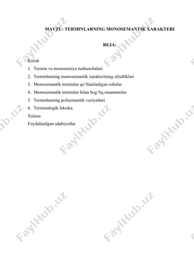terminlarning monosemantik xarakteri — DOCX