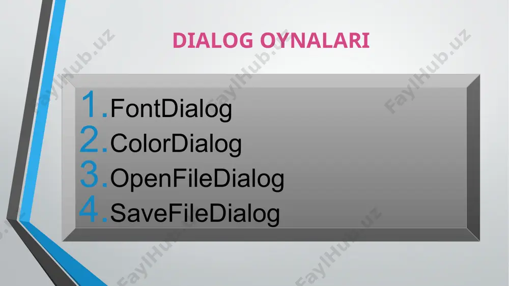c# dasturlash tilida dialog oynalaridan foydalanib dastur tuzish (colordialog, fontdialog) - Page 3