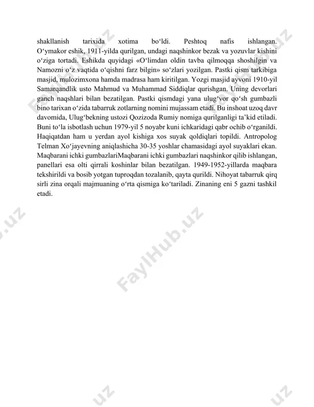 ndi. amir temur hukmronlik qilgan (1370-1405) davrda qurilish ishlari juda jadal sur’atda olib boriladi. bu inshootlarning koʻpchiligi bizning davrimizgacha yetib kelgan. turkum majmua afrosiyobning shimolidan to janubga shaharning qoʻrgʻon devorigacha choʻzilgan. ba’zi dahmalar, xi-xii asrlarga oid maqbaralarning xarobalari ustiga quriladi. xv asr boshlarida binolar xoʻja axmad maqbarasidan hazrati xizr masjidiga boradigan yoʻl boʻylab quriladi. temur davri me’morchiligi, bezak berishning yangi texnikalari bilan ya’ni, qirqma koshinlar bilan yanada boyitildi. maqbaralar ikkitadan, tashqi va ichki gumbazli, baland silindr barabanli kilib quriladigan boʻldi. zindada nodir va maftunkor imoratlar anchagina. har bir maqbara bejirim qutichaga oʻxshaydi. shohi zinda moʻjizasi sahanalarning birini namuna tariqasida ajratib koʻrsatish mushkul. chunki ularning hammasi betakrordir. shohi zinda me’morchilik majmuasi uch qismdan iborat qilib qurilgan. shohi zindaga ulkan oʻymakor darvozadan kiriladi. peshtoq ravoqining gʻarbiy devorida, uni abdulaziz bahodir ibn ulugʻbek tomonidan x. 1434-1435-yillarida bunyod etilgani yozilgan. bu inshoat shohi zindaning qariyb toʻrt asr davomidagi shakllanish tarixida xotima boʻldi. peshtoq nafis …