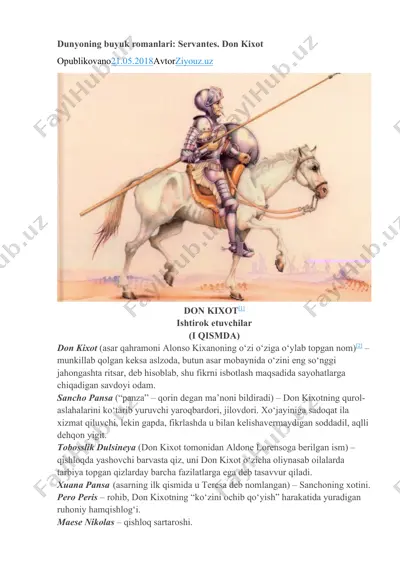 dunyoning buyuk romanlari: servantes. don kixot — DOCX